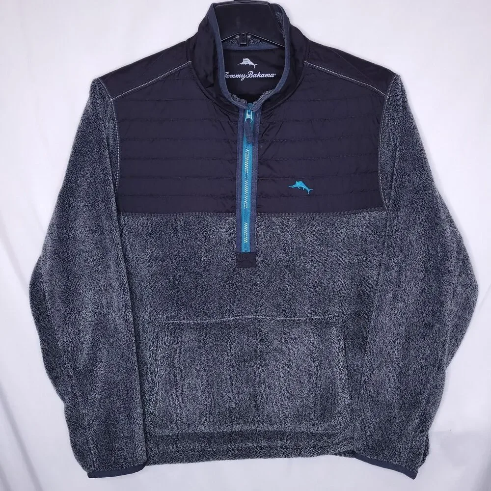 Tommy Bahama Cascade Cozy Jacket Mens Large Gray Sherpa 1/4 Zip